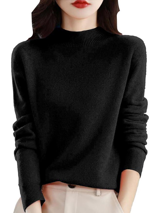 Women's Loose Knit Half Turtleneck Sweater - Long-Sleeve, Large Size Pullover for Autumn & Winter.