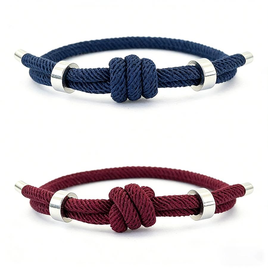 

Hiphop Rock Fashion 2Pcs Men Cord Bracelet 5 Color Options Premium Selected 4mm Sweat Absorbent Fabric Charm Braslet Adjustable