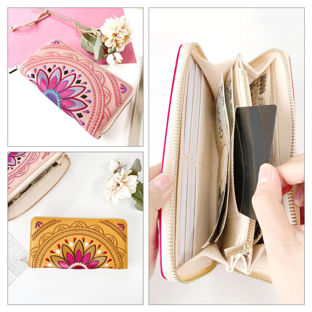 Trendy Yamagishi Saffiano Leather Long Wallet, Genuine Leather, Women's, Card Slots, Coin Purse, Bill Compartment, Zipper-Around Design, Ethnic