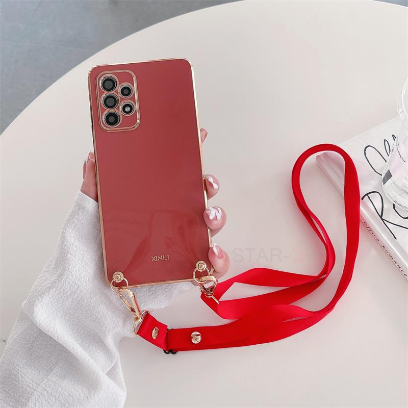 

Crossbody Lanyard Cord Case For Samsung Galaxy A03s A31 A21s A03 Core A14 M31 M51 Strap Plating Silicone Back Cover A 03 31 A31