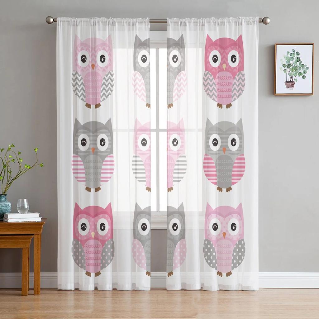 Cartoon Kid Cute Owl Sheer Curtain for Bedroom Tulle Voile Curtain for Kitchen Living Room Decor Window Treatment