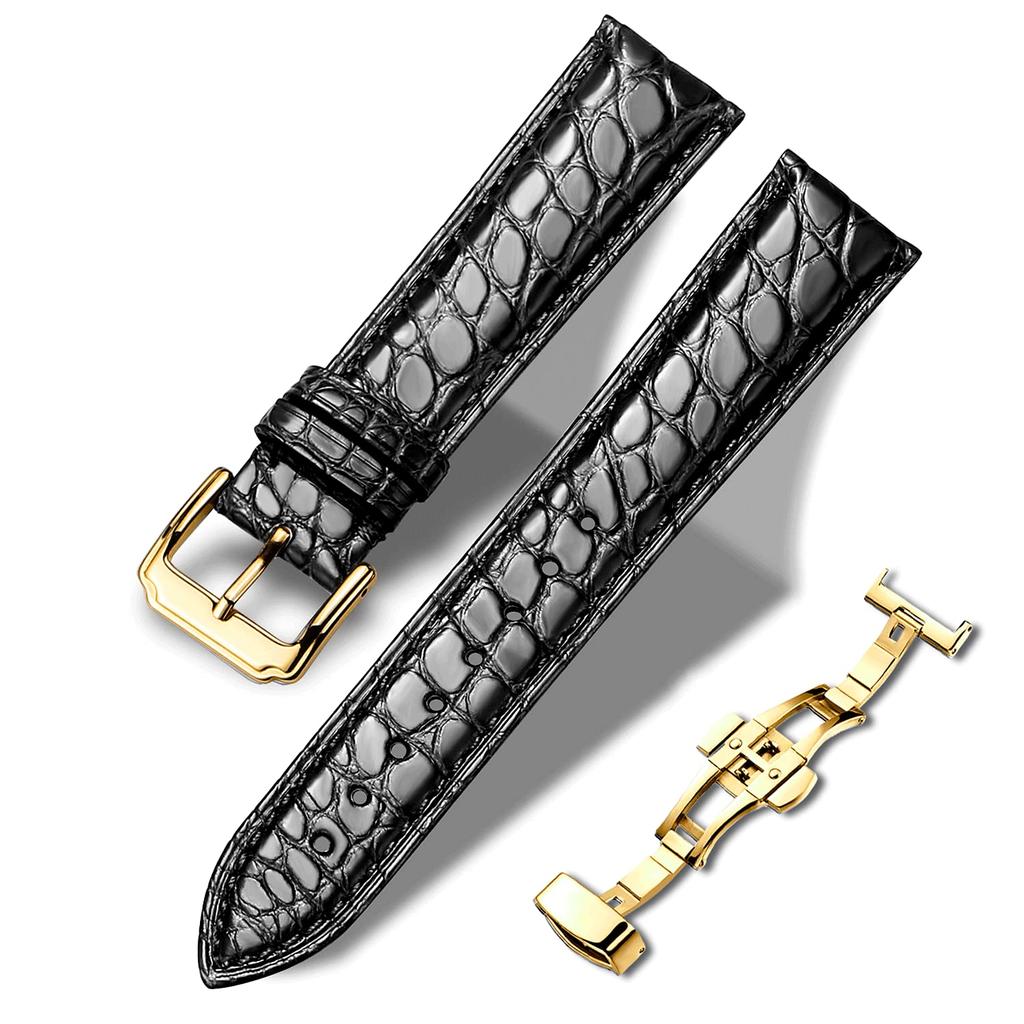 Moran Crocodile Leather Watch Strap with Waterproof and Replacement Strap D-Buckle, 18mm, 19mm, 20mm, 21mm, 22mm, 23mm, 24mm, Sweatproof,