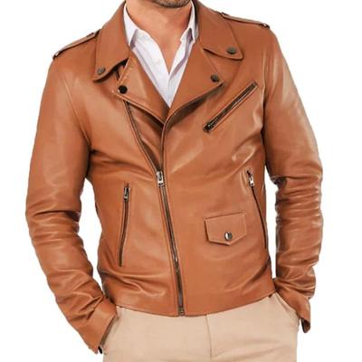 Motorcycle Stylish Men's Leather Jacket BROWN Handmade Genuine Lambskin Leather Jacket