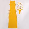3 Pcs/Set Charming Women Bikini Cover Up Set Long Dress Bathing Sleeveless Quick Dry Summer Holiday Beach Dress Swimsuit Set