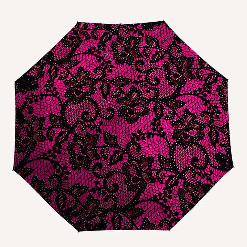 1pc Pink Floral Lace Pattern Umbrella with Plastic Handle, Suitable for All Seasons Outdoor PT420