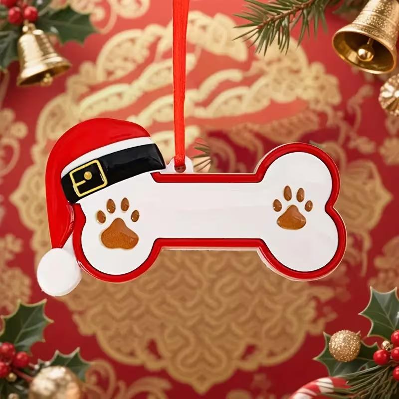 Flat Acrylic Christmas Pendant Bone Pet Dog Christmas Gift Ornament Hanging Decoration