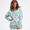 Autumn Winter Women Jacquard Sweater Loose Knit Coat V Neck Long Patterned