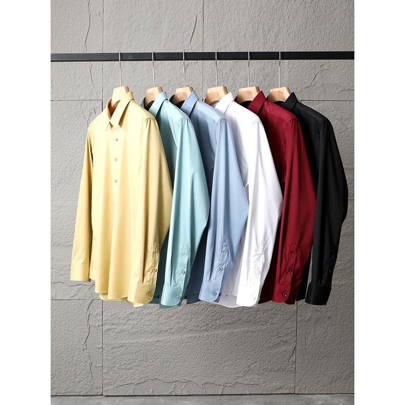 Business Casual Antibacterial Mulberry Silk Shirts Men's Long Sleeve Spring and Autumn Thin 2025 New Slim Fit Foreign Trade Men's Shirt
