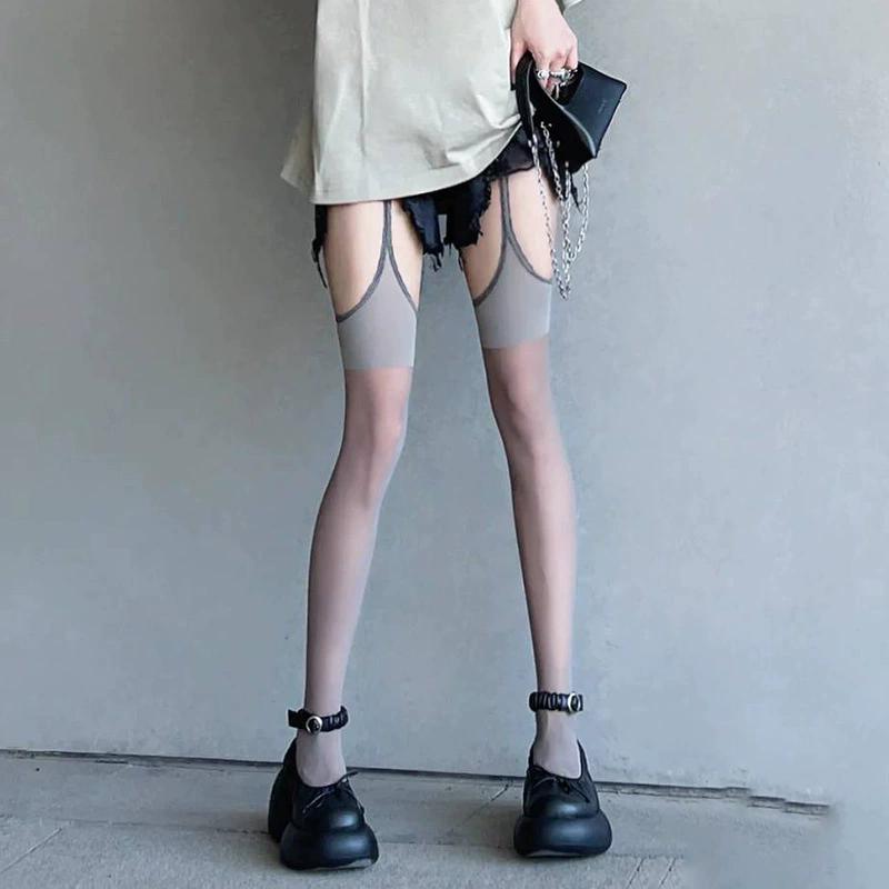 Kadın Jartiyer Geniş Bantlı Kadife Tayt Lolita İnce Uyluk Yüksek Çoraplar Jartiyerli Y2K JK Kolej Stili Diz Üstü Çoraplar