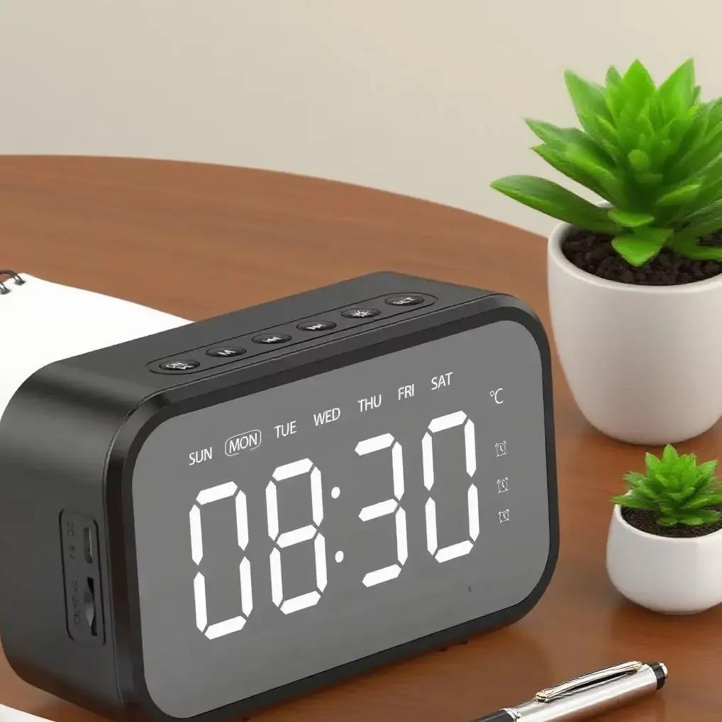 Smart Multi Mirror Digital Alarm Clock FM Radio Bluetooth Speaker TF Card Playback LED Display Table Clock for Home Office