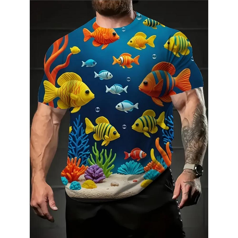 Underwater World Men's T-Shirt Realistic Sea Creatures 3D Print Short Sleeve Fashion Casual Travel Men's Loose O-Neck Breathable T-Shirts