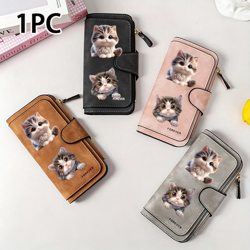 1PC Cute Cat Women's Long Wallet Multi-functional Wallet Portable Snap Button Coin Purse Ideal Gift for Cat Lovers Daily Commute Outdoor Travel Home