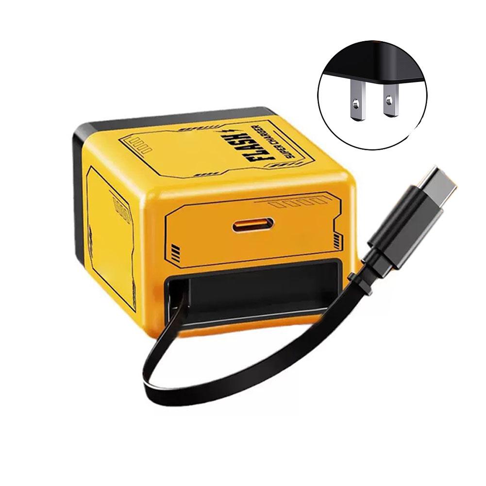 120W Type C Fast Charging Charger Type-C Port+Type-C Retractable Data Cable Phone Charger For iPhone Huawei Samsung Xiaomi Table