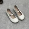 Johnature Handmade Genuine Leather Round Toe Pumps Minimalist Solid Color Soft Cowhide Women's Low Heels Shoes