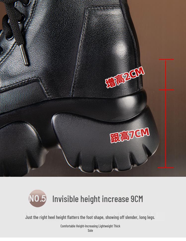 Women's Small Leather Martin Boots - Black British Style, High-Heel, Short, 2025 Autumn/Winter