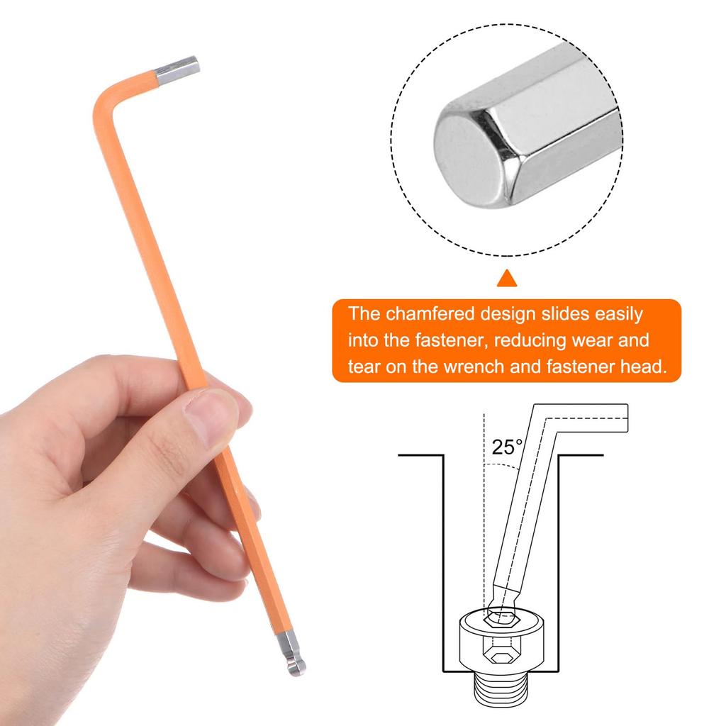 Uxcell Hex Key S2 Repair Tool for Screw Furniture Bicycle Orange 4-Pack 3/16" Wrench, Ball-Type, Steel, L-Shaped, Short, Removal, Tightening,