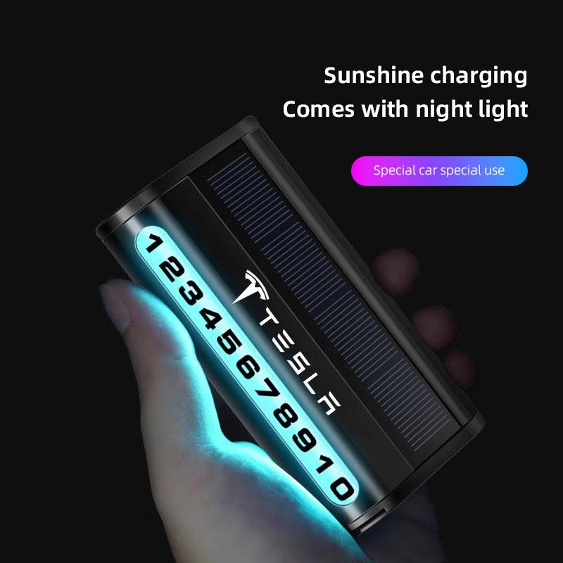 QPVH8 Car Temporary Stop Phone Number Plate Night Light Parking Card For Tesla Model-Y Model-3 Model-X Model-S Cybertruck Roadster