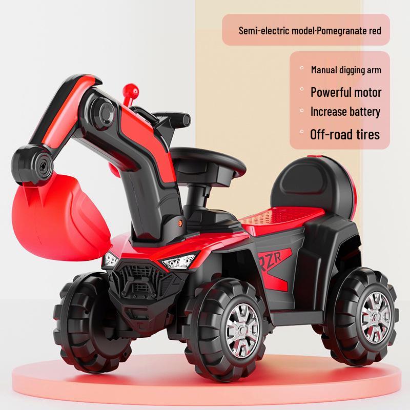 Excavator electric pentru copii: Jucărie de inginerie cu pedale mari cu 4 roți și muzică