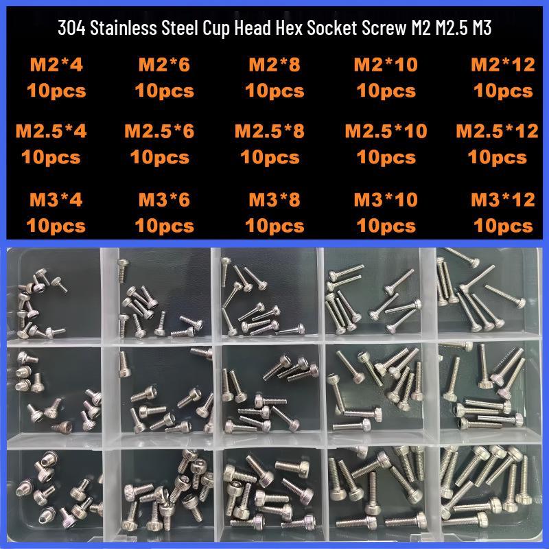 360-Piece High Strength Grade 12.9 Internal Hex Socket Screw and Hex Nut Set (M3, M4, M5, M6)