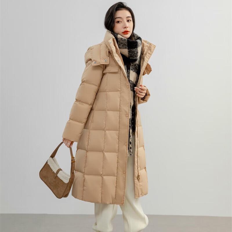 

YAYA 2024 Women s Long Hooded Cinch-Waist Down Jacket S