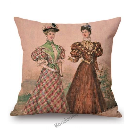 Elegant European Victorian Era Fashion Duchess Ladies Vintage Poster Royal Home Decorative Sofa Pillow Case Linen Cushion Cover