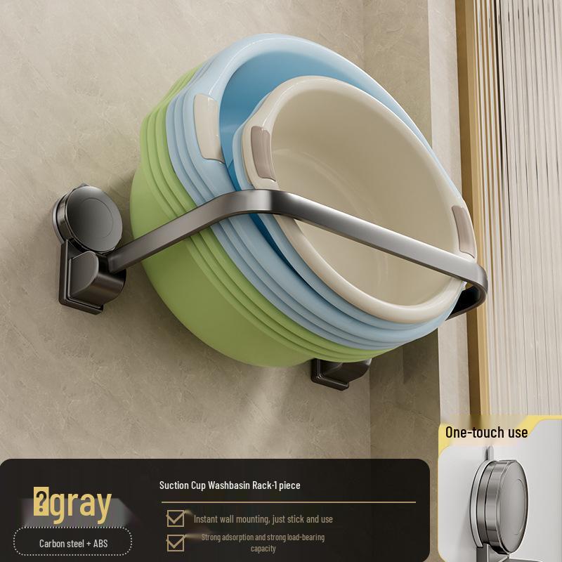 

Wall-Mounted Suction Cup Folding Washbasin Rack and Bathroom Organizer.