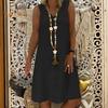 Lady Summer Dress Sleeveless V Neck A-line Solid Color Knee Length Midi Dress Pullover Vest Type Vacation Beach Dress