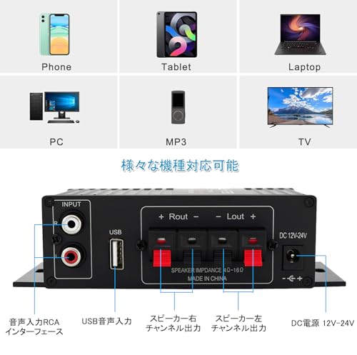 Power Amplifier, Bluetooth Amplifier, Stereo Audio Amplifier, Karaoke Amplifier, High Output, 100W USB Playback, Hi-Fi, High and Low Bass, Multi-Funct