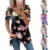 Women's Fashion Casual V-Neck Zipper Printed Off-Shoulder Short-Sleeved T-Shirt Top
