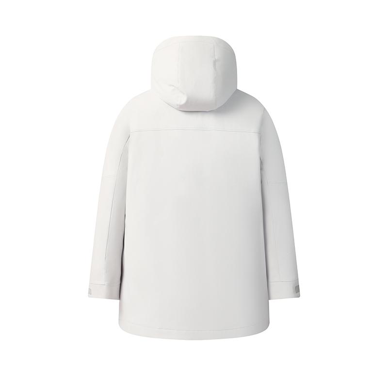 Fila Original Fashion Casual Sports Versatile Work Style Duck Down Warm Mid-Length Hooded Down Jacket Men Outerwear Cool-Stone-White F11M549902FWT