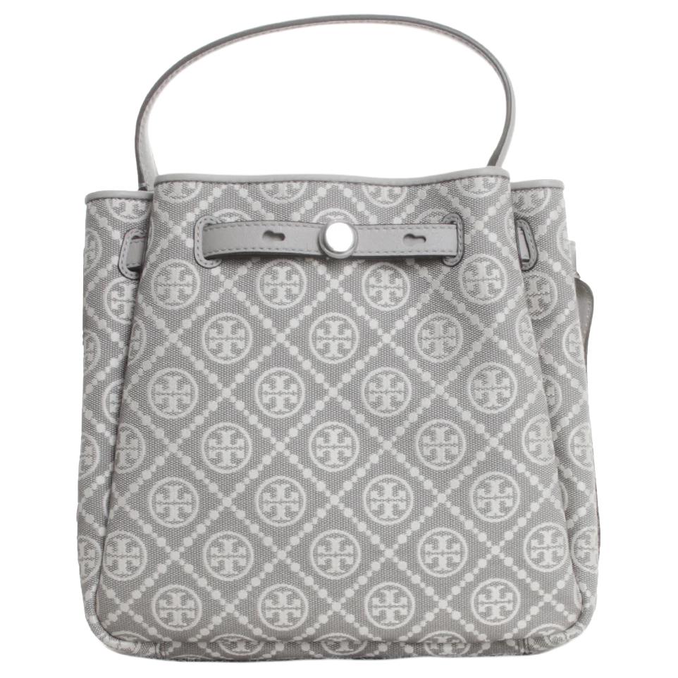

Tory Burch Romy T Monogram Button Logo Bucket Bag Fabric Tote Women Bags Gray 178227-020 Basic Set (Bag+Dust Bag)