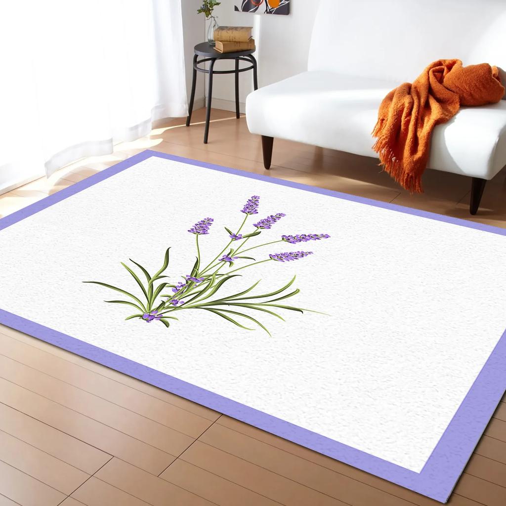 Rustic Lilac Flower Purple Lavender Plant Carpets for Bedroom Living Room Modern Home Floor Large Non Slip Rug Entrance Door Mat