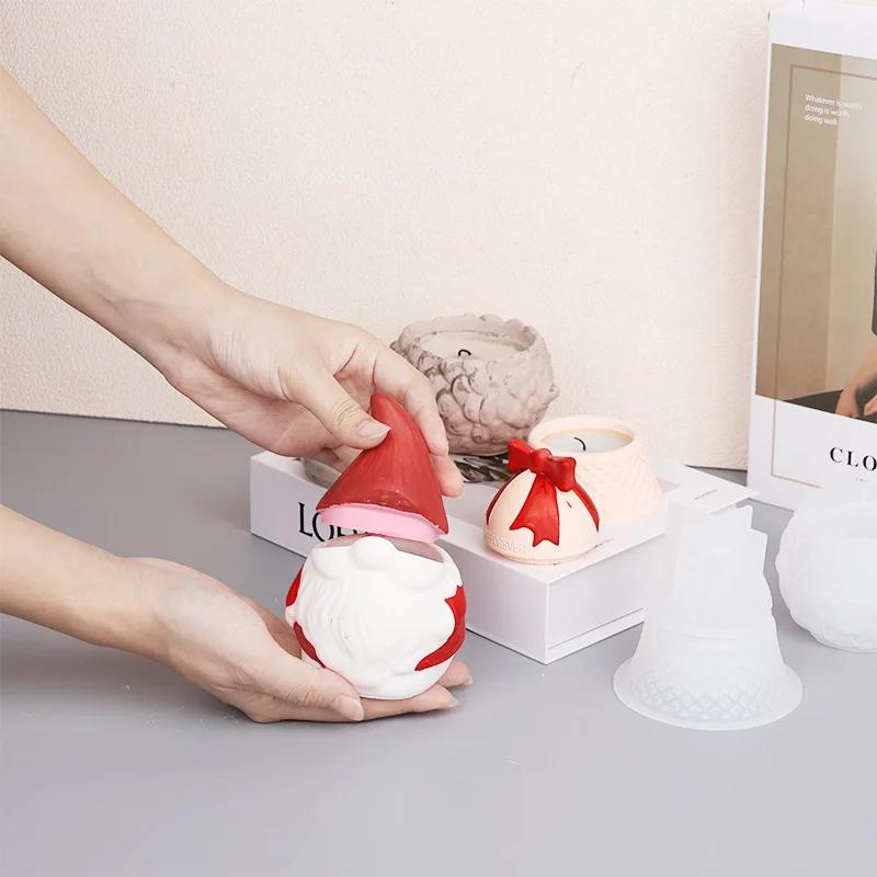 Top Quality Santa Claus Aromatherapy Candle Cup Silicone Mold for DIY Gypsum Cement Jar Dropper Mould Bell Pinecone Storage Home