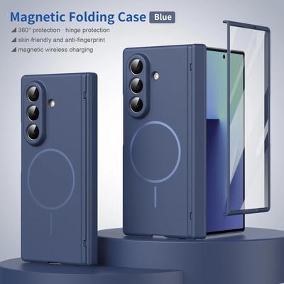 360° Foldable Full Bracket Magnetic Case for Samsung Galaxy Z Fold 7 6 5 4 3 5G Shockproof With Tempered Glass Protector Cover