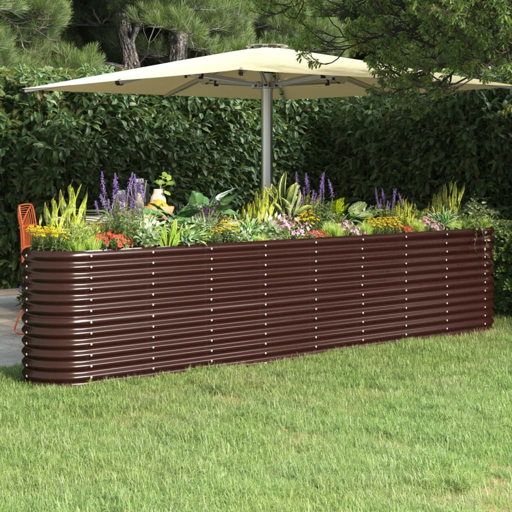 Vidaxl Raised Planter, Powder-Coated Steel, 332X40X68 Cm, Brown