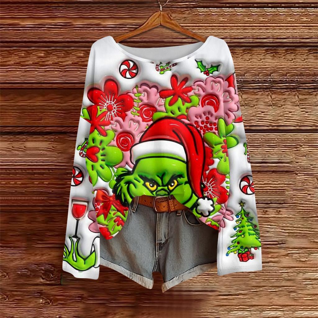 Long Sleeve Shirts For Women Printed Tees Blouses Casual Plus Size Basic Tops Pullover