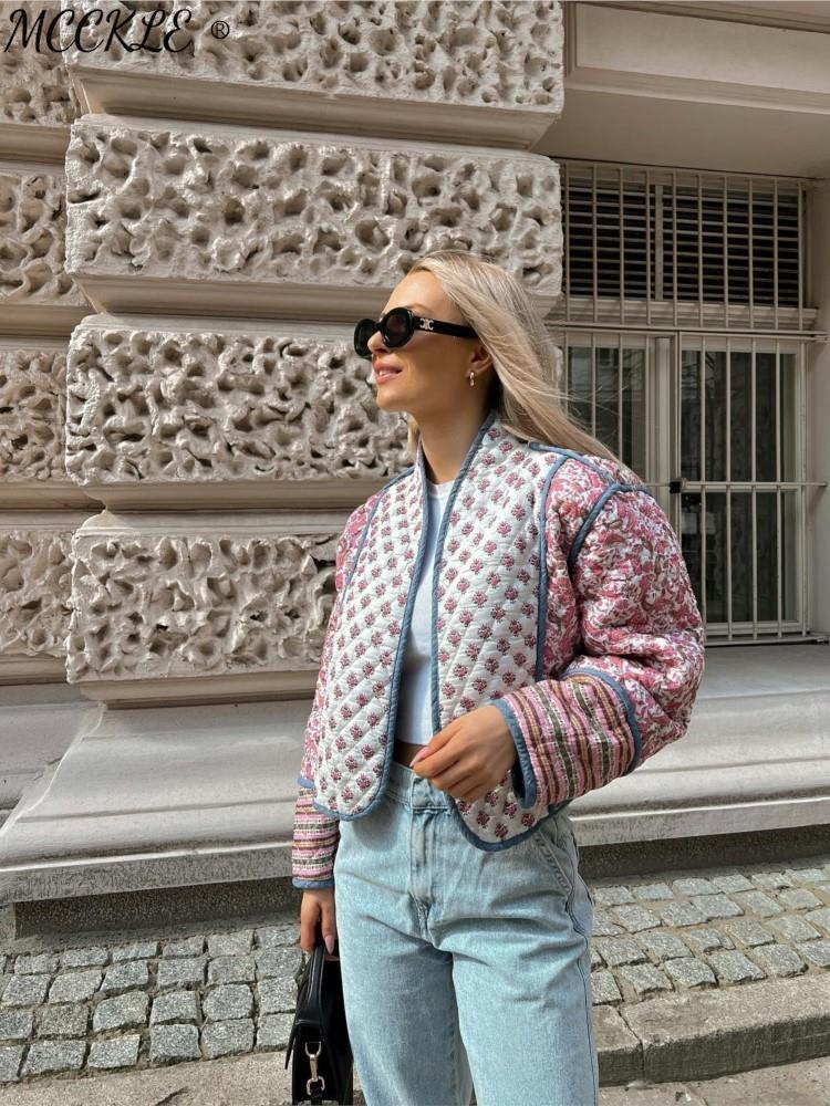 

Свободное хлопковое пальто с цветочным принтом, женская короткая куртка с длинным рукавом, повседневная теплая удобная двусторонняя верхняя одежда «два в одном», цветная верхняя одежда на осень-зиму