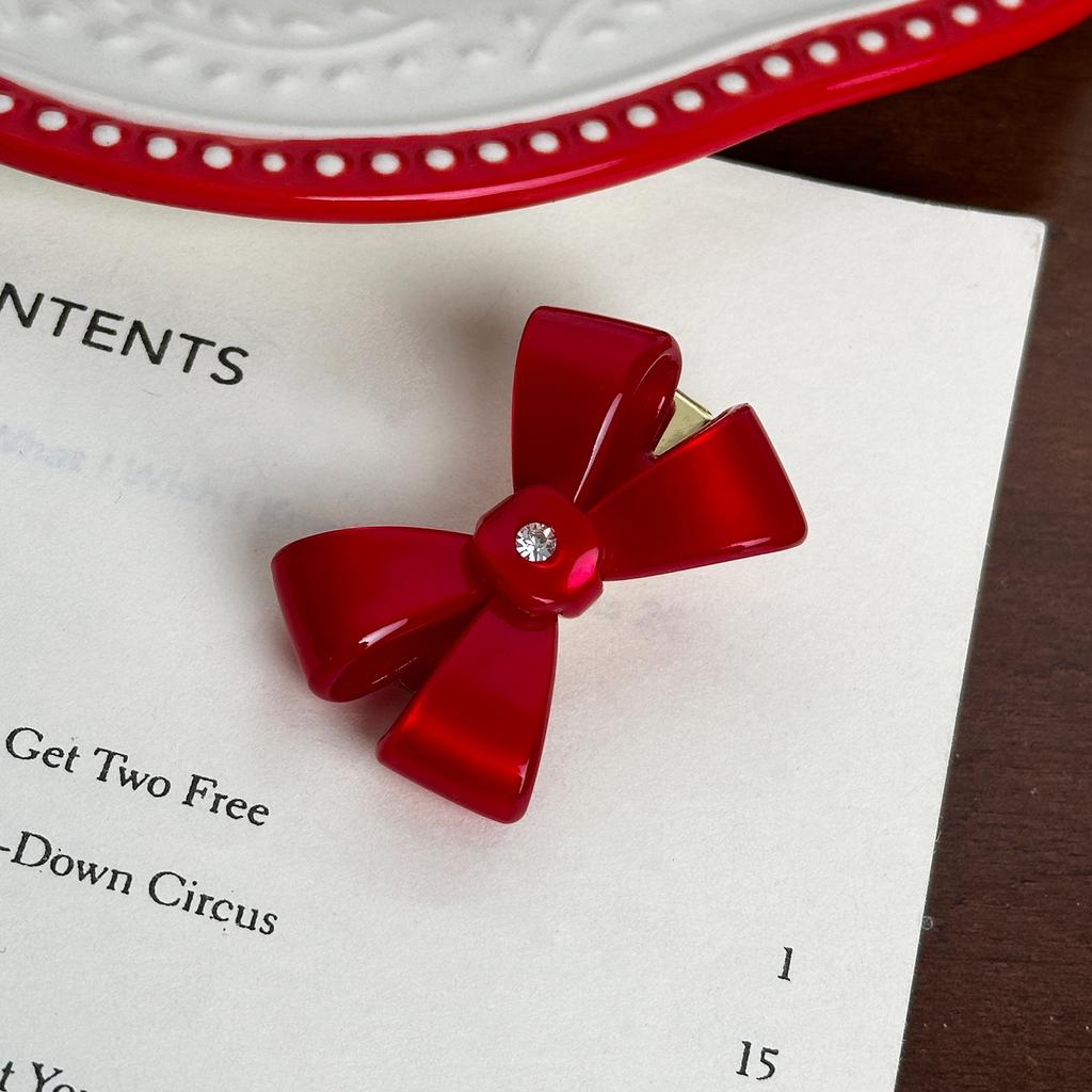 Korean New Cute 4.5cm Stereoscopic Bow Hair Tie Hair Clip For Sweet Girls Rhinestones Acetate Hair Rope Duckbill Clip