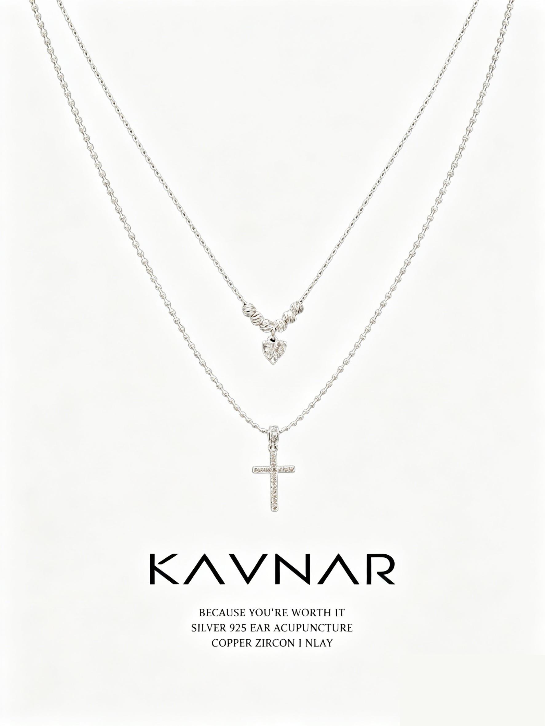 KAVNAR Trendy Elegant Layered Necklace Silver Plated Cubic Zirconia Pendant Fashion Jewelry for Women Daily Wear Party Wedding Fashion