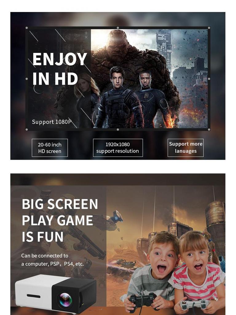 Mini YG300 4K HD Portable Children's Projector for Bedroom Wall