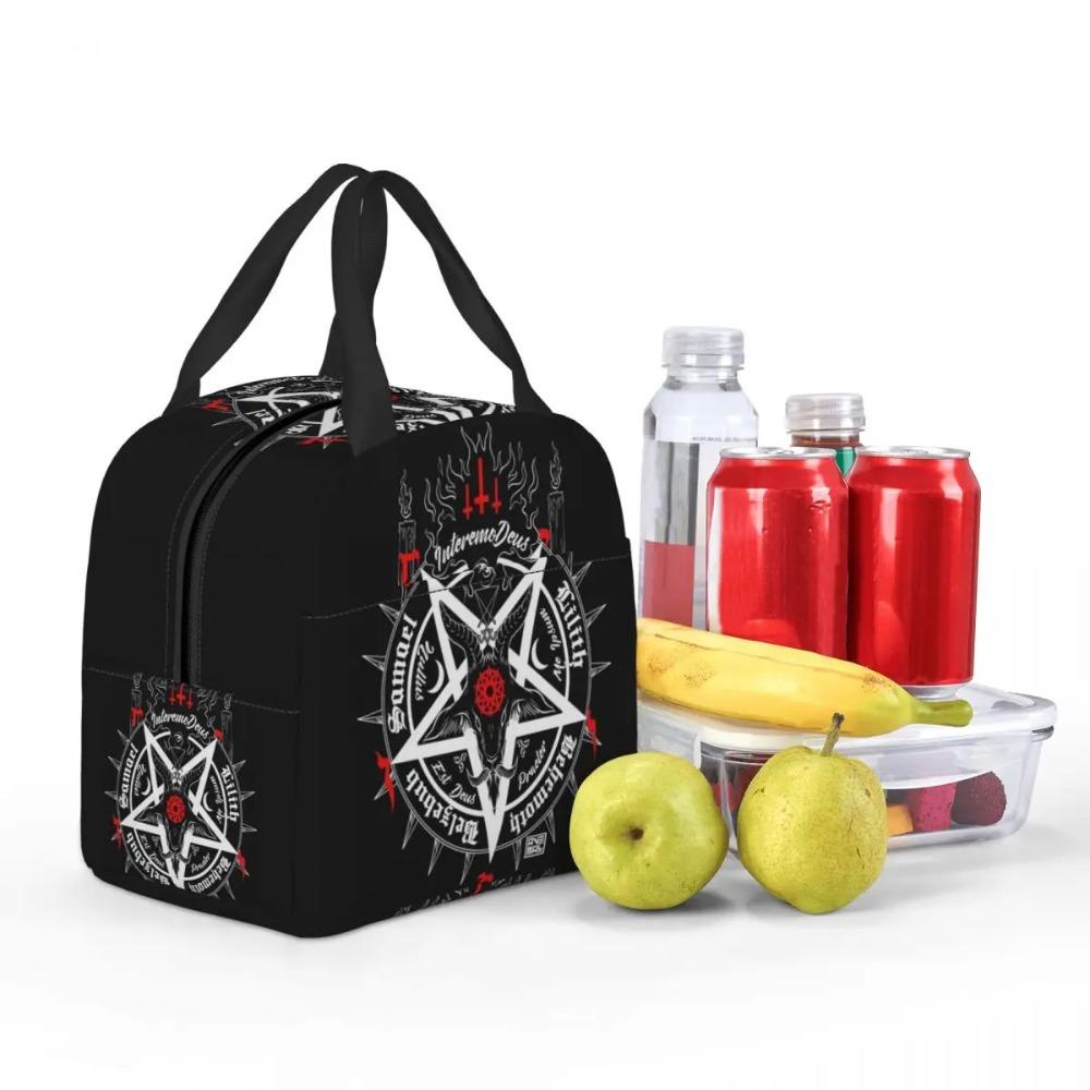 Satanic Occult Satan Skull Dead Goat Head Graphic Insulated Lunch Bag Cooler Thermal Food Box Tote Leakproof Lunch Boxes