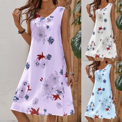 Robe mi-longue décontractée ample sans manches à col en V pour femme