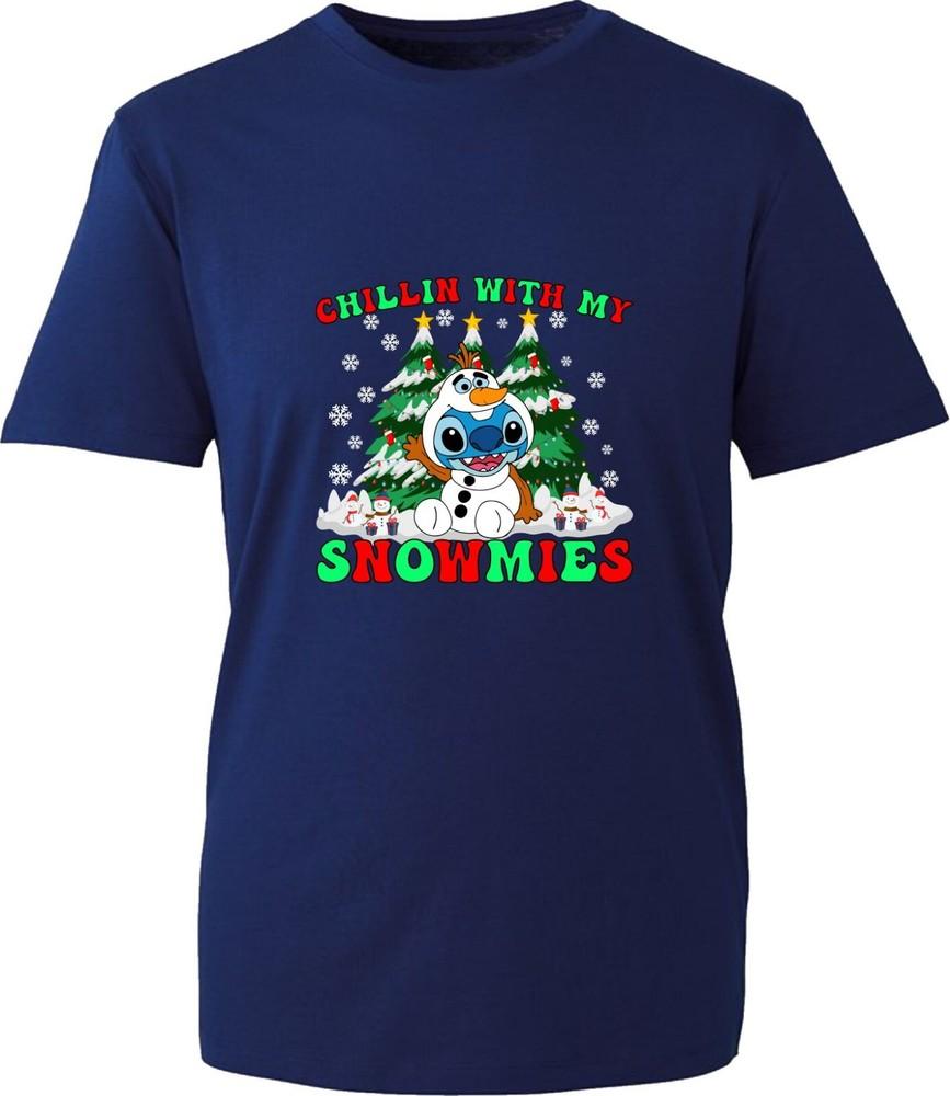 Chillin With My Snowmies Merry Christmas T Shirt Lilo Stitch SnowUnisex Xmas Top S