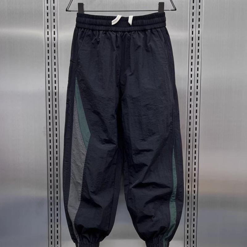 2023 Autumn and Winter Men's New High Waist Elastic Splice Lace Pocket Loose Band Mouth Fashion Casual Pants for Commuting