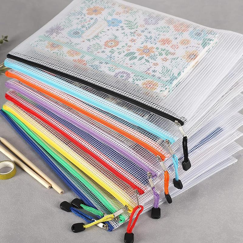 5~20PCS A4/A5 Mesh Zipper Pouch Document Bag Pen Bag Storage Bags Waterproof Zip File Folders School Office Supplies TMZ
