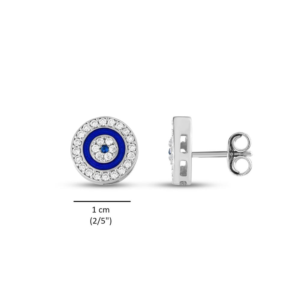 Dalia MYSTIC JEWELS – Evil Eye Stud Earrings, 925 Sterling Silver with Blue Enamel and Cubic Zirconia, Sterling Silver, Cubic Zirconia