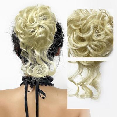 Claw Clip Messy Bun Hair Piece for Women BLonde Synthetic Wavy Curly Ponytail Hairpiece for Daily Wear Multi-color Option 10 Inch