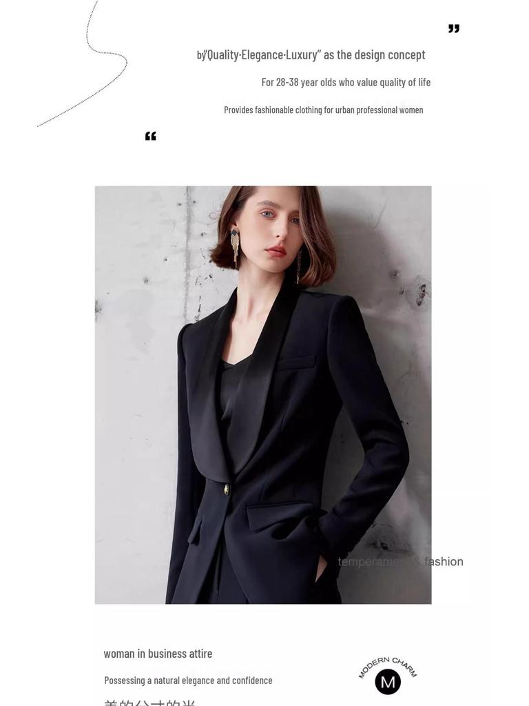 Women's Presidential Style Acetate Pantsuit: High-End, Professional, Slimming, Wide-Leg Two-Piece Set.