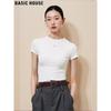 Basic House Damen Slim-Fit Kurzarm-T-Shirt aus Wolle und Tencel