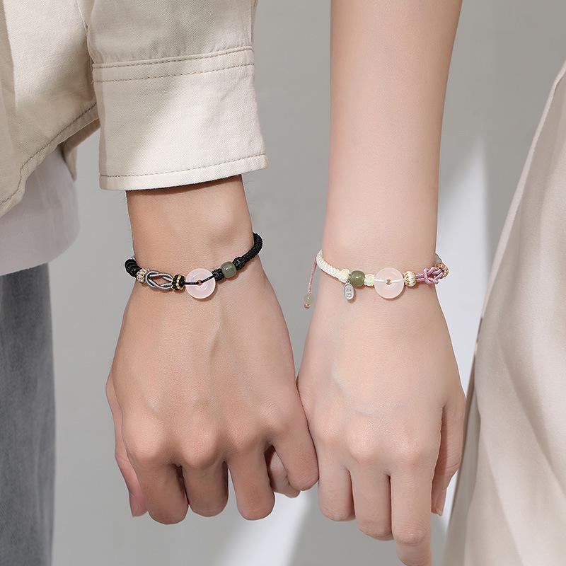 Tichya Chalcedony Ping'an Buckle Couple Bracelet - Niche Love Vows Woven Design Gift